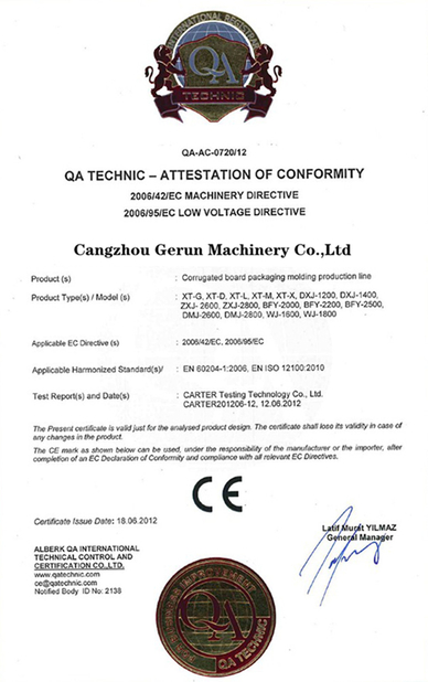 Trung Quốc Cangzhou Gerun Machinery Co.,Ltd Chứng chỉ