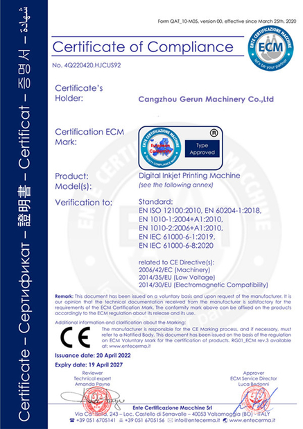 Trung Quốc Cangzhou Gerun Machinery Co.,Ltd Chứng chỉ
